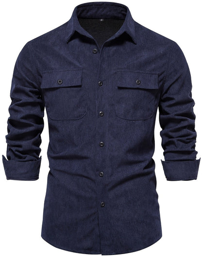 Men's Corduroy Long Sleeve Double-Breasted Button Up Shirt