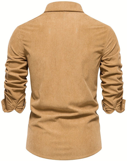 Men's Corduroy Long Sleeve Double-Breasted Button Up Shirt