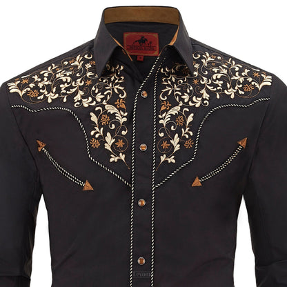 Chemise Western Brodée pour Hommes à Boutons-pression en Nacre "Midwest Traveler"