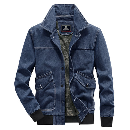 Cross-border Denim Coat Men's Spring And Autumn Casual Workwear Men's Jacket Loose Plus Size Lapel Retro Denim Top