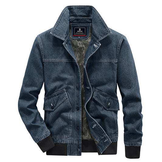 Cross-border Denim Coat Men's Spring And Autumn Casual Workwear Men's Jacket Loose Plus Size Lapel Retro Denim Top