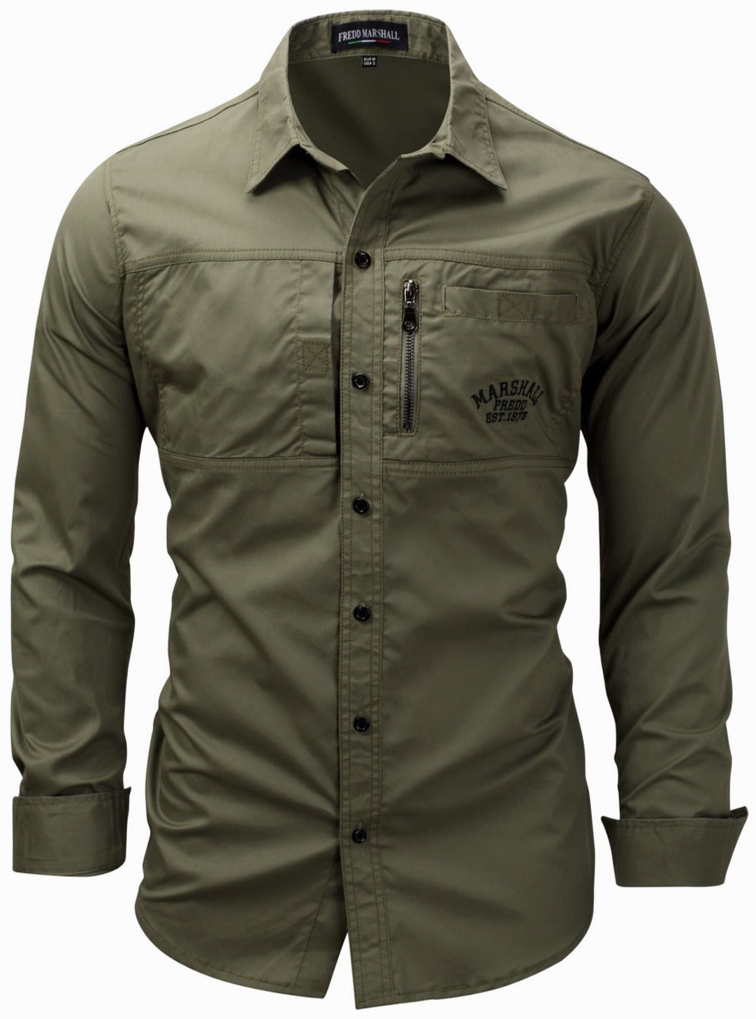 Men's Cotton Long Sleeve Single-Zip Button Down Shirt