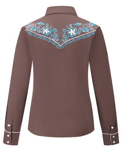 Chemise Western Brodée pour Femmes à Boutons-pression en Nacre "Spring Bloom"