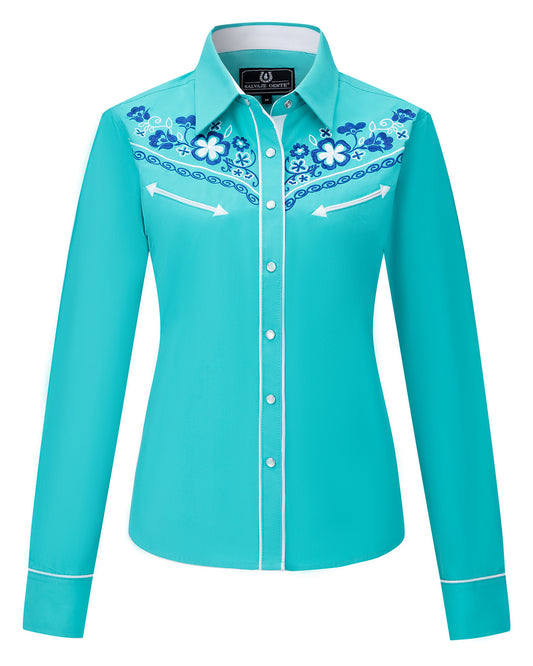 Chemise Western Brodée pour Femmes à Boutons-pression en Nacre "Water Lily"