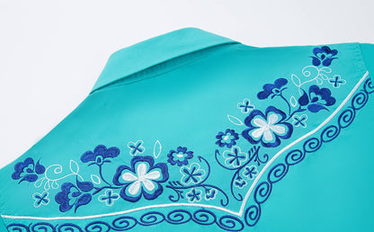 Chemise Western Brodée pour Femmes à Boutons-pression en Nacre "Water Lily"