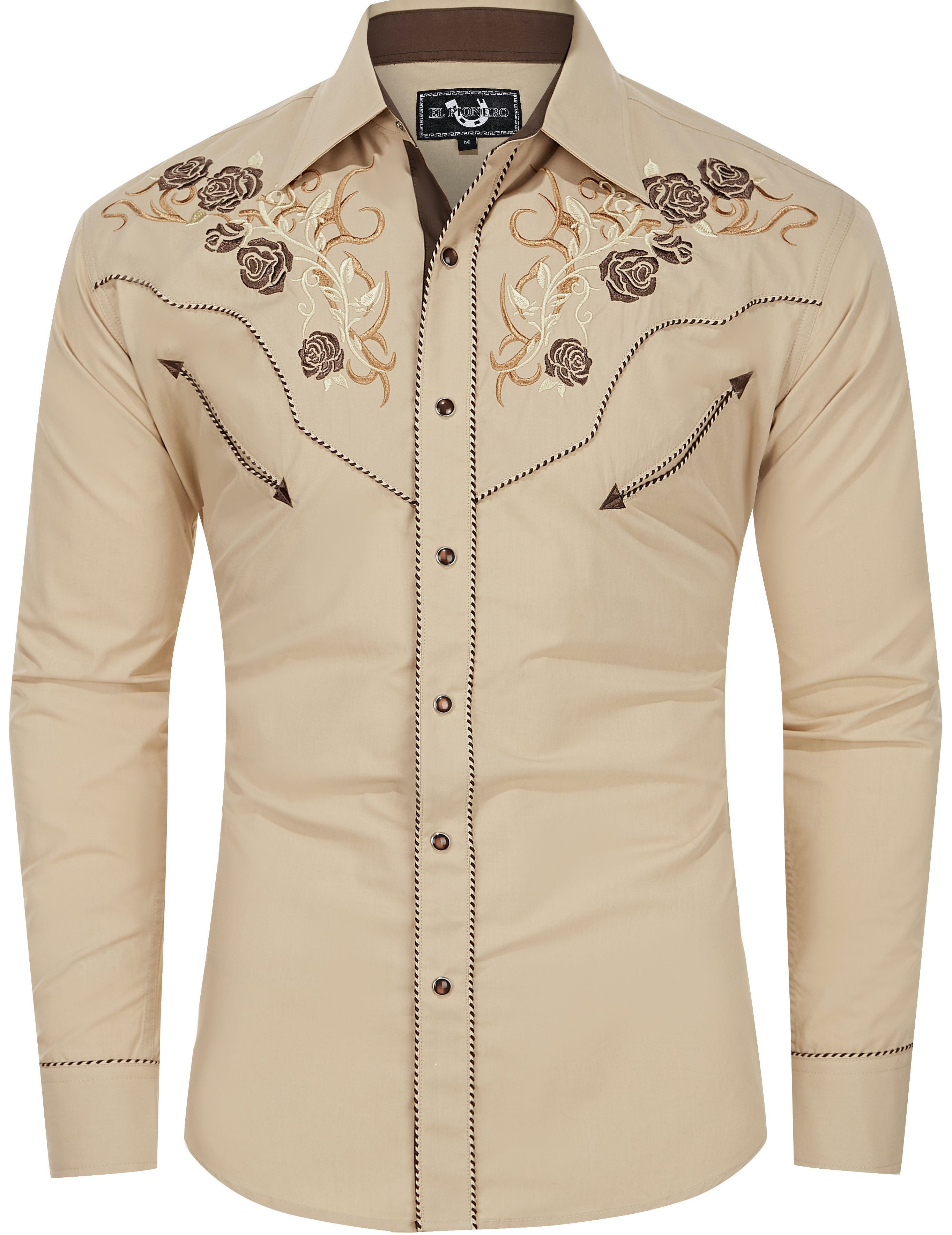 Men's Western Shirt Embroidered Button Up Long Sleeve Cotton Blend by ...