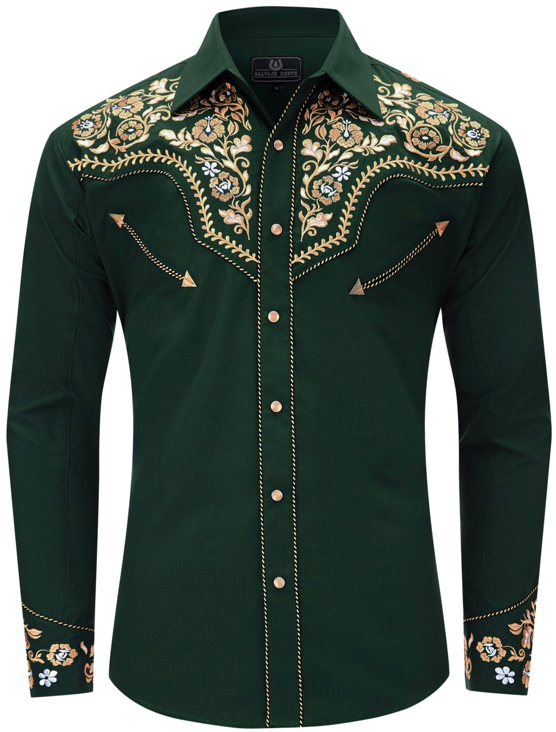 Men's Green Embroidered Western Pearl Snap Shirt · Pine & Sage