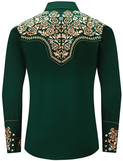 Mens Green Floral Embroidered Western Pearl Snap Retro Shirt XXL Mens Green Floral Embroidered Western Pearl Snap Retro Shirt XXL