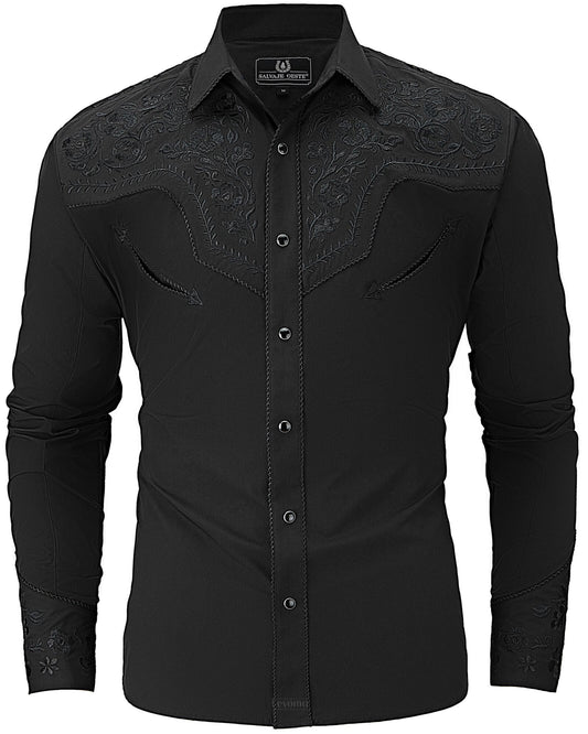 Noble Friesian Men's Embroidered Western Pearl Snap Shirt