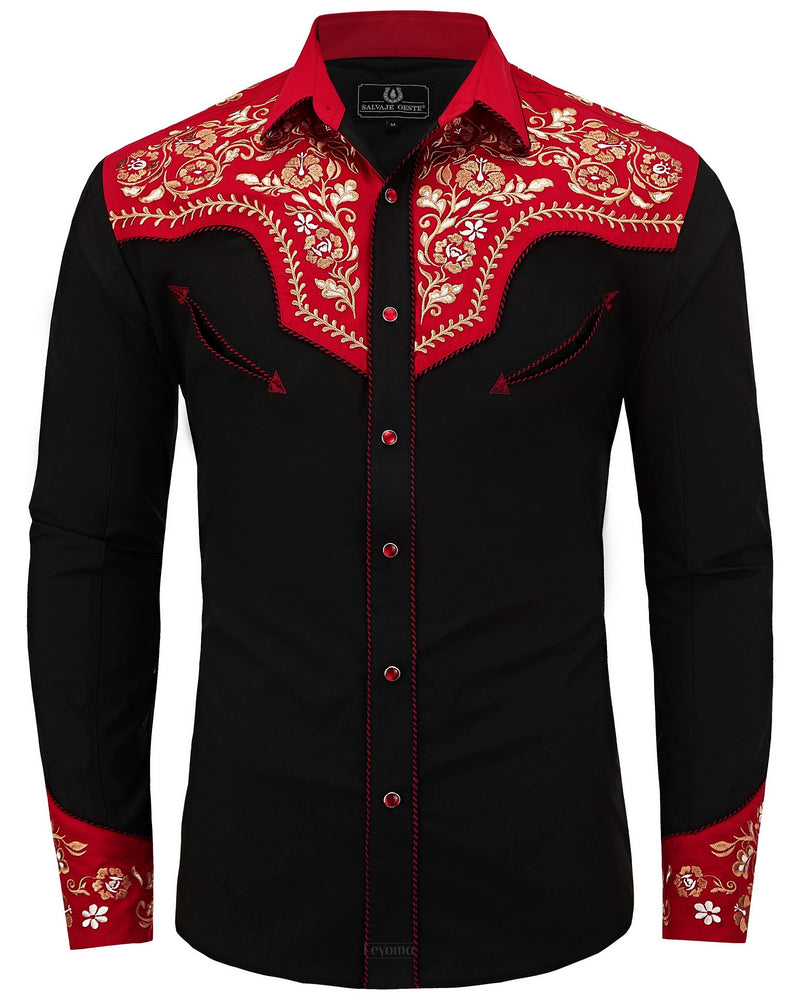 The Inferno Men's Embroidered Western Pearl Snap Shirt