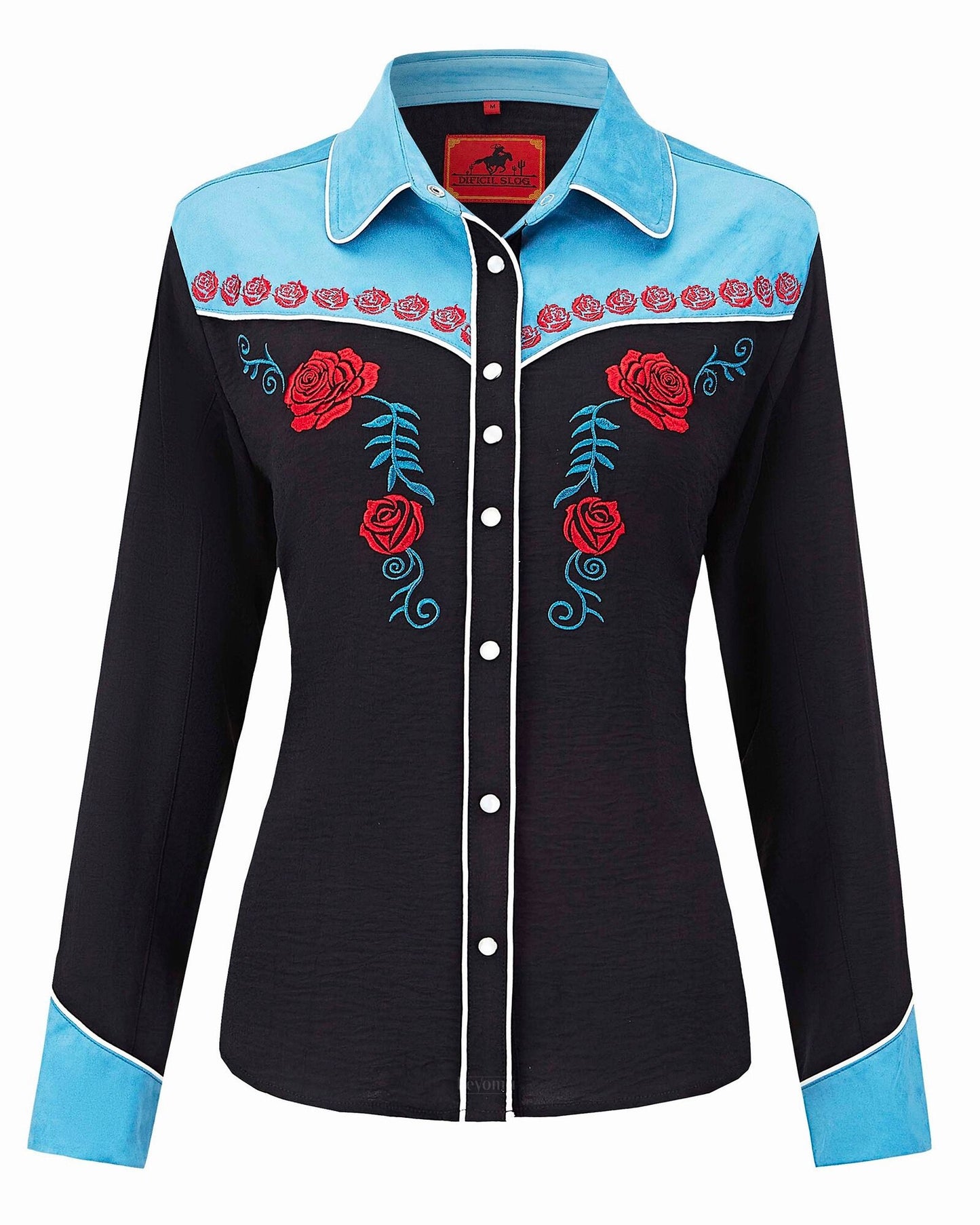 Women's Blue Valentine Embroidered Western Pearl Snap Shirt