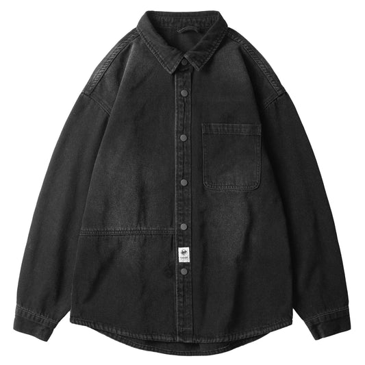 Men's Ezra Black Long Sleeve Overshirt with Utility Pocket