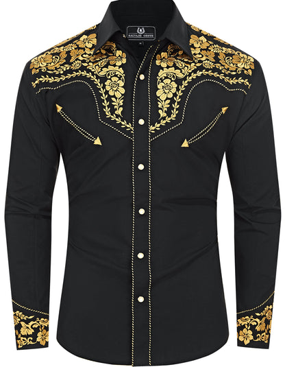 Leyoma Lonesome Ranger Mens Embroidered Western Button Up Shirt - Front