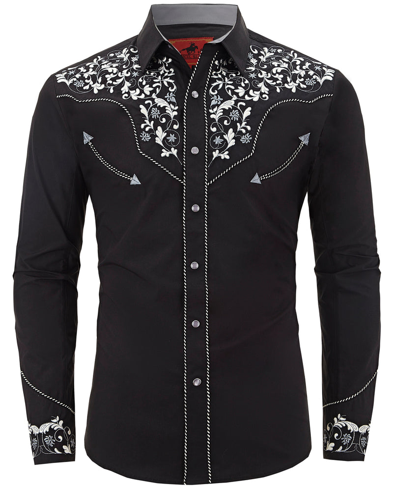 Fiero Sombra Men's Embroidered Western Pearl Snap Shirt