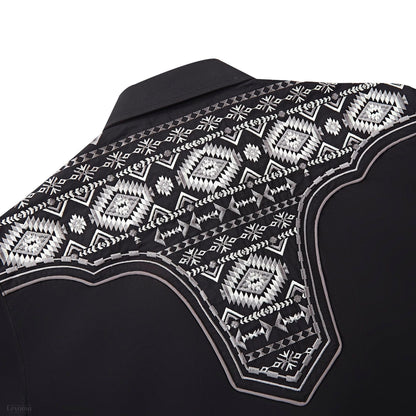 Aztec Crystal Men's Embroidered Western Pearl Snap Shirt