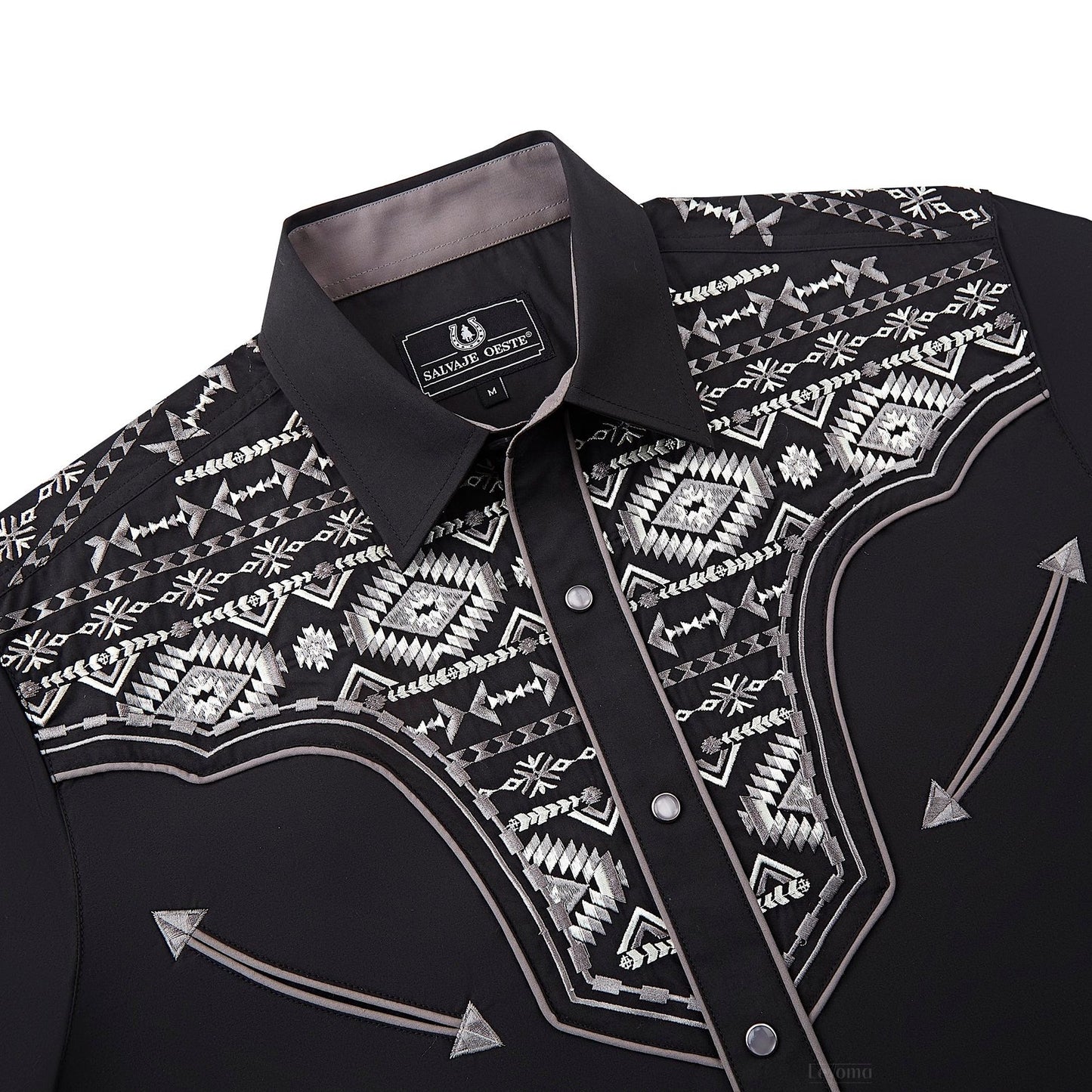 Aztec Crystal Men's Embroidered Western Pearl Snap Shirt