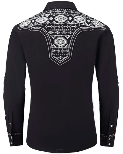 Aztec Crystal Men's Embroidered Western Pearl Snap Shirt
