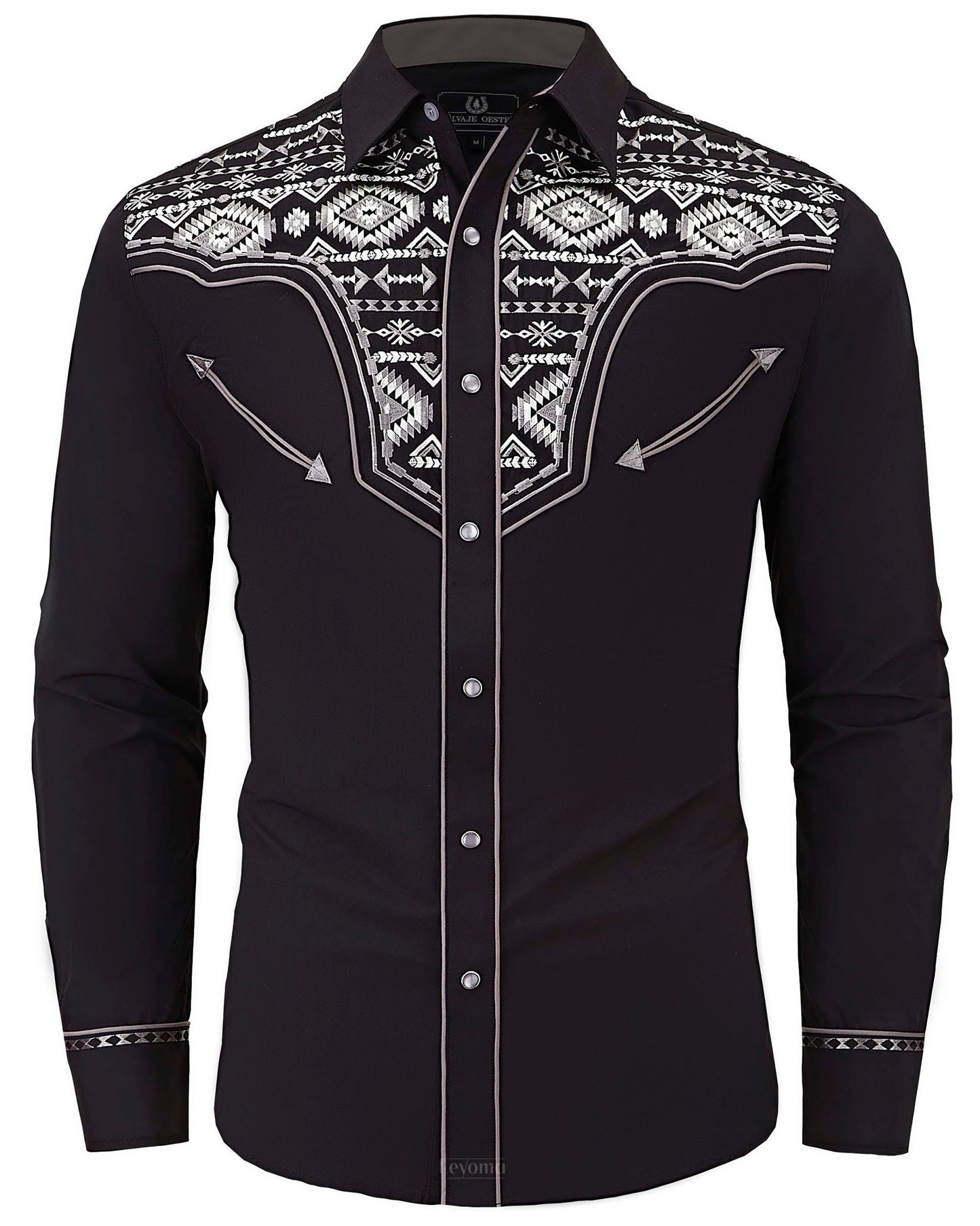 Aztec Crystal Men's Embroidered Western Pearl Snap Shirt