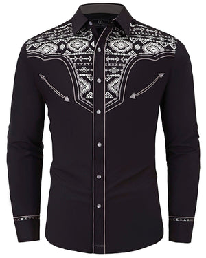 Aztec Crystal Men's Embroidered Western Pearl Snap Shirt