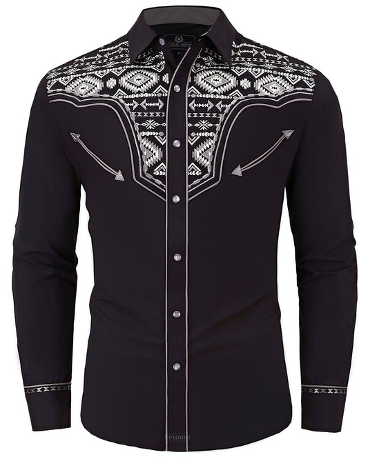 Aztec Crystal Men's Embroidered Western Pearl Snap Shirt
