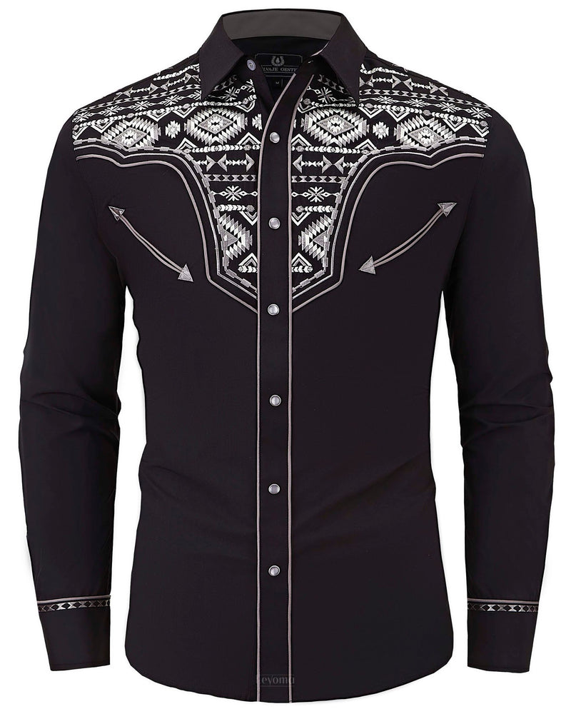 Aztec Crystal Men's Embroidered Western Pearl Snap Shirt