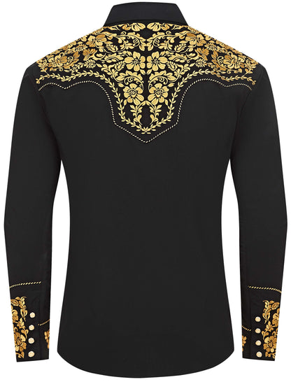 Black & Gold Mens Embroidered Western Dress Shirt XL Black & Gold Mens Embroidered Western Dress Shirt XL