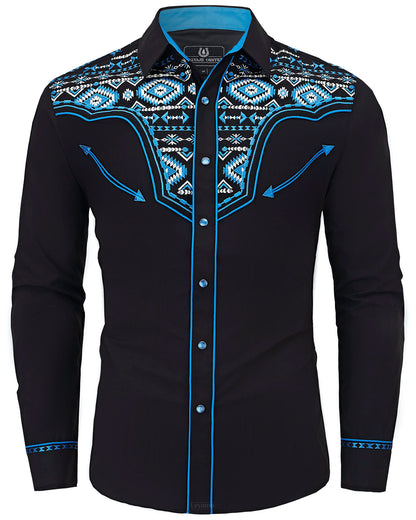 Gran Cenote Men's Embroidered Western Pearl Snap Shirt