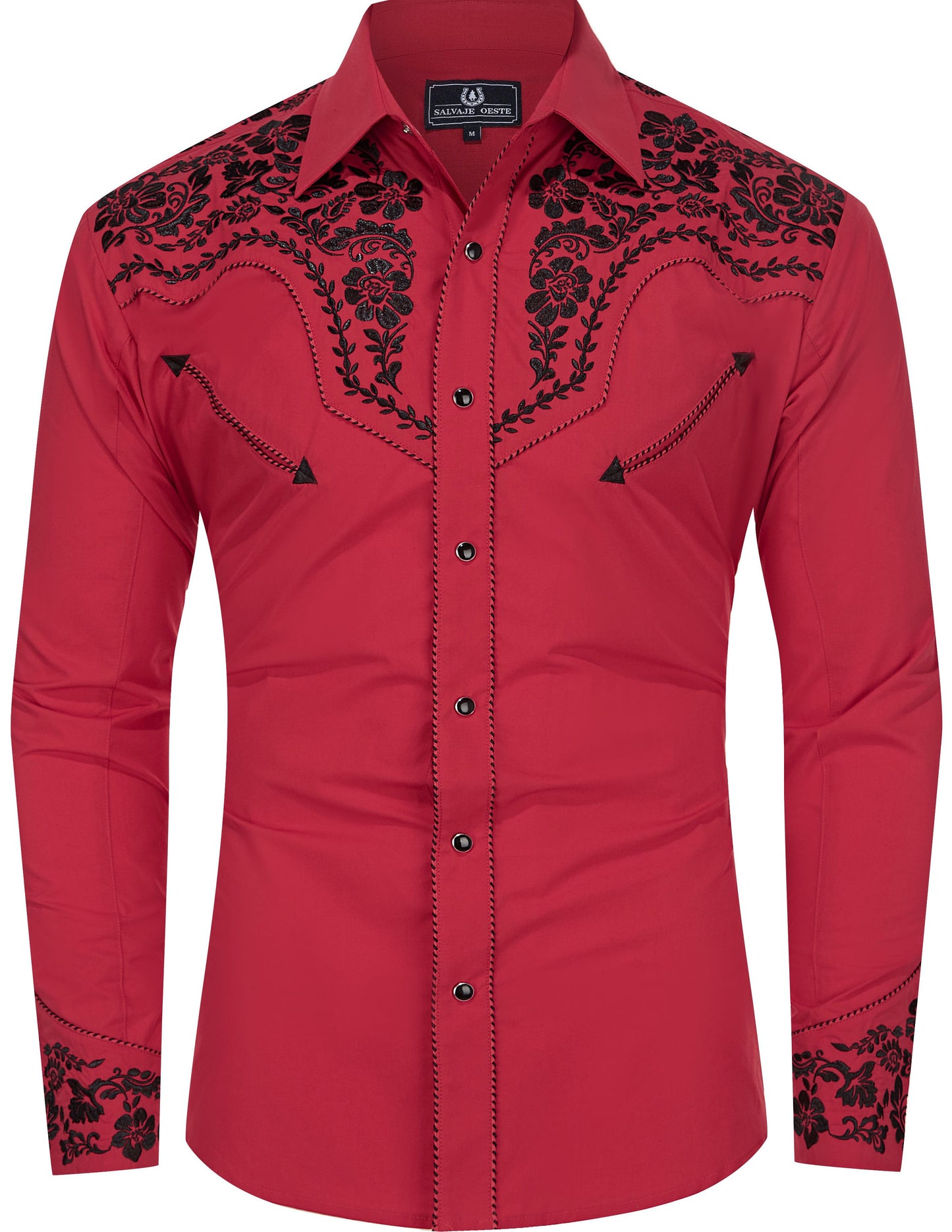 Leyoma Red Wrangler Mens Embroidered Western Button Up Shirt - Front