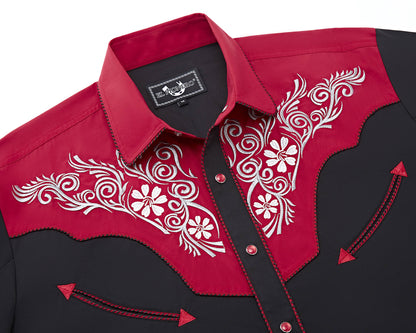 Leyoma Fire & Charcoal Men’s Embroidered Western Button Up Shirt Front Embroidery Close Up Details, X003U29CJB-001A-black-fresh-red-S, X003U2KY0R-001A-black-fresh-red-M, X003U29CJL-001A-black-fresh-red-L, X003U28265-001A-black-fresh-red-XL, X003U29CJ1-001A-black-fresh-red-XXL, X003U2KXZD-001A-black-fresh-red-3XL