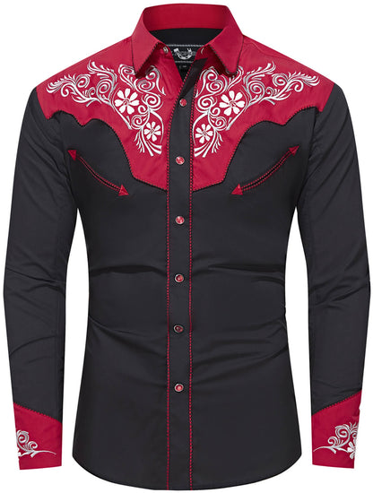 Leyoma Fire & Charcoal Men’s Embroidered Western Button Up Shirt Front