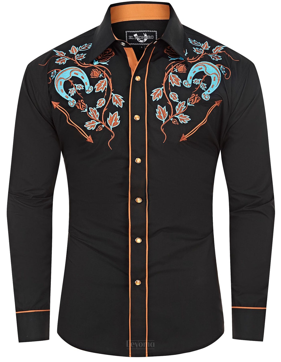 Men's Black Embroidered Western Pearl Snap Shirt · Autumn Wind