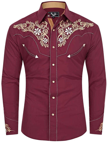 Men's Western Embroidered Red Dress Shirt with Pearl Snaps XXL Men's Western Embroidered Red Dress Shirt with Pearl Snaps XXL