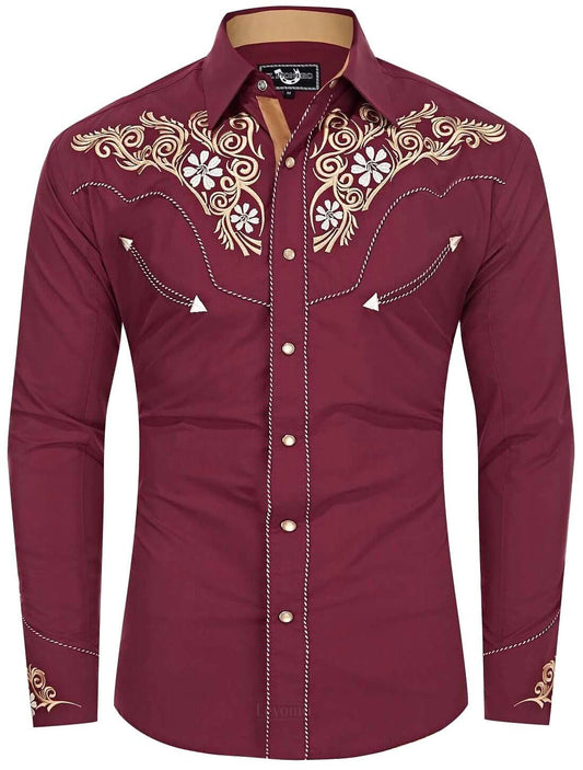 Canyon Sunset Men's Embroidered Western Pearl Snap Shirt