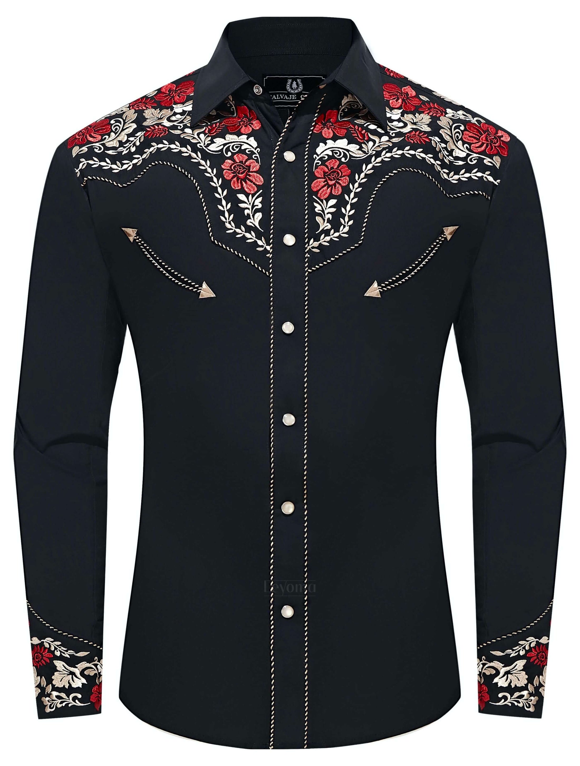 Men's Western Shirt Embroidered Button Up Long Sleeve Cotton Blend by ...