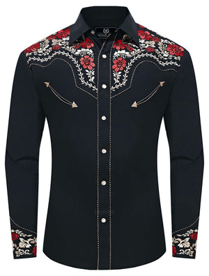 Cattle Ranch Men's Embroidered Western Pearl Snap Shirt