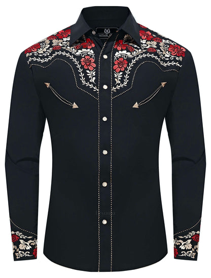 Leyoma Men's Embroidered Western Button Up Shirt Cattle Ranch Salvaje Oeste Full Front