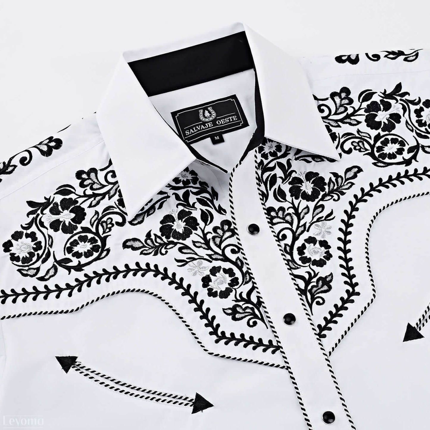 Leyoma Men's Embroidered Western Button Up Shirt Clean-Cut White Salvaje Oeste Front Yoke Embroidery Detail, X003LMNXLX-27-white-S, X003LMPZOB-27-white-M, X003LMPZI7-27-white-L, X003LMPZI7-27-white-XL, X003LM9BJL-27-white-XXL, X003LM9BMX-27-white-3XL