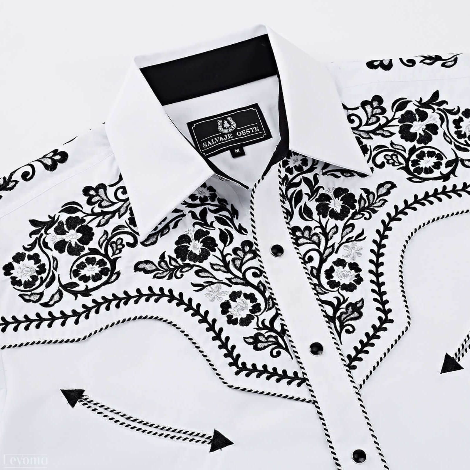 Leyoma Men's Embroidered Western Button Up Shirt Clean-Cut White Salvaje Oeste Front Yoke Embroidery Detail, X003LMNXLX-27-white-S, X003LMPZOB-27-white-M, X003LMPZI7-27-white-L, X003LMPZI7-27-white-XL, X003LM9BJL-27-white-XXL, X003LM9BMX-27-white-3XL