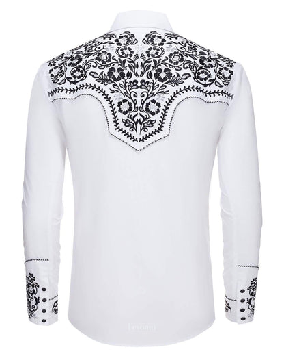 Leyoma Men's Embroidered Western Button Up Shirt Clean-Cut White Salvaje Oeste Full Back, X003LMNXLX-27-white-S, X003LMPZOB-27-white-M, X003LMPZI7-27-white-L, X003LMPZI7-27-white-XL, X003LM9BJL-27-white-XXL, X003LM9BMX-27-white-3XL