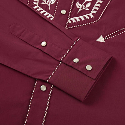 Leyoma Men's Embroidered Western Button Up Shirt County Sheriff Salvaje Oeste Cuff and Snaps Embroidery Detail, X00396HO4N-28-burgundy-S, X00396AL9D-28-burgundy-M, X00396HRCR-28-burgundy-L, X00396FDQ9-28-burgundy-XL, X00396FENL-28-burgundy-XXL, X00396HXGH-28-burgundy-3XL