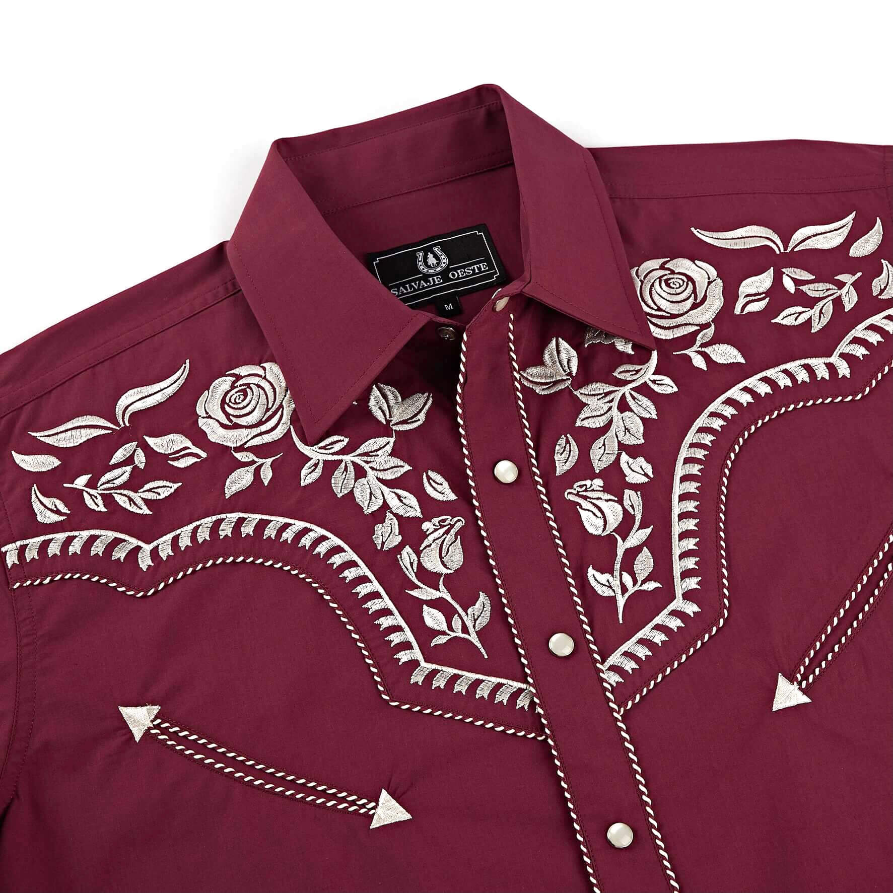 Leyoma Men's Embroidered Western Button Up Shirt County Sheriff Salvaje Oeste Front Yoke Embroidery Detail, X00396HO4N-28-burgundy-S, X00396AL9D-28-burgundy-M, X00396HRCR-28-burgundy-L, X00396FDQ9-28-burgundy-XL, X00396FENL-28-burgundy-XXL, X00396HXGH-28-burgundy-3XL