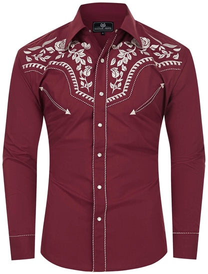 Leyoma Men's Embroidered Western Button Up Shirt County Sheriff Salvaje Oeste Full Front