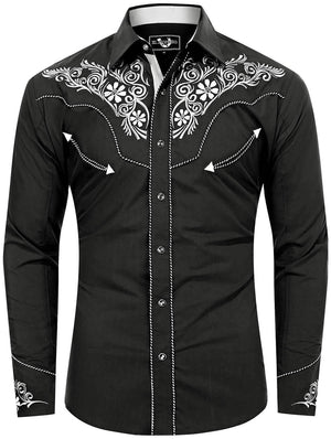 Dark Rider Men's Embroidered Western Pearl Snap Shirt