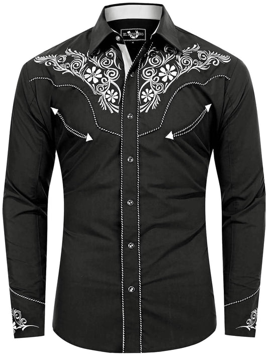 Leyoma Men's Embroidered Western Button Up Shirt Dark Rider El Pionero Full Front