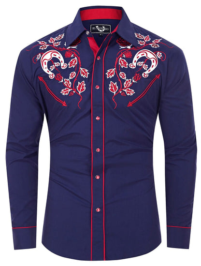 Leyoma Men's Embroidered Western Button Up Shirt Dusk & Dawn El Pionero Full Front