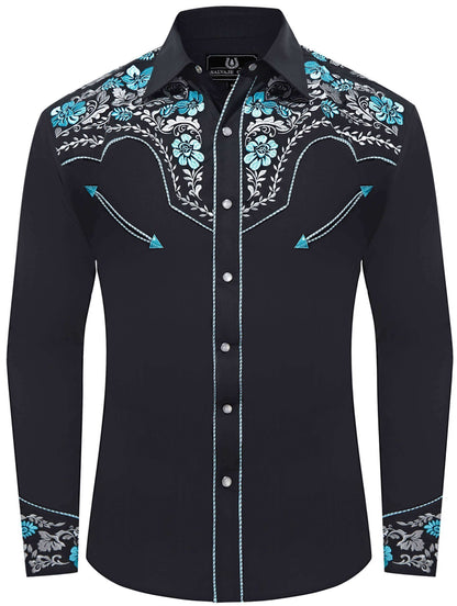 Leyoma Men's Embroidered Western Button Up Shirt Golfo de México Salvaje Oeste Full Front