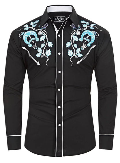 Leyoma Men's Embroidered Western Button Up Shirt Lucky Mustang El Pionero Full Front