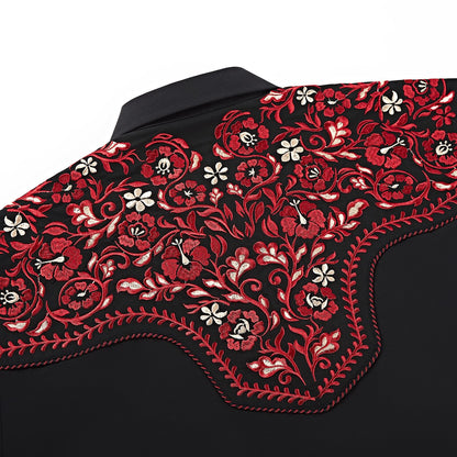 Midnight Rose Men's Embroidered Western Pearl Snap Shirt