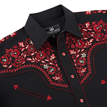 Midnight Rose Men's Embroidered Western Pearl Snap Shirt