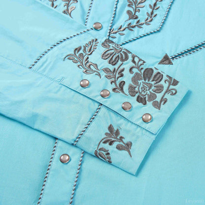 Leyoma Men's Embroidered Western Button Up Shirt Montana Sky-Blue Salvaje Oeste Cuff and Snaps Embroidery Detail, X003E8UC3L-31-aqua-S, X003E90555-31-aqua-M, X003E97S6J-31-aqua-L, X003E92PK3-31-aqua-XL, X003E8UBR3-31-aqua-XXL, X003E92XP5-31-aqua-3XL